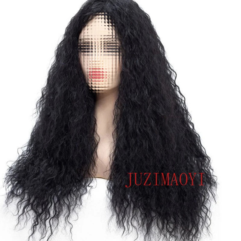African small curls medium long curly hair corn perm chemical fiber high temperature silk Synthetic wig mechanism head cover