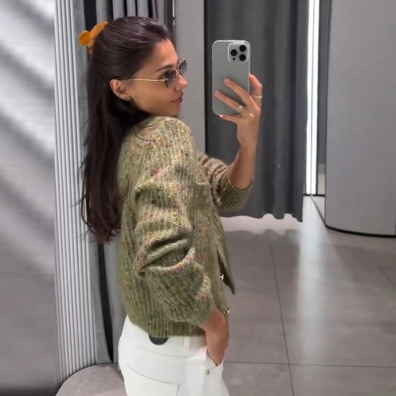 Elegant Knit Female Short Cardigans O-neck Fashion Women Single Breasted Sweater Full Sleeve Autumn Lady Casual 2026 Knitwear