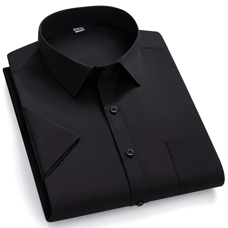 New Men Shirts Short Sleeves Dress Shirts For Men Slim Fit Camisa Social Business Blouse Pocket White Shirt Men's clothing S-7XL