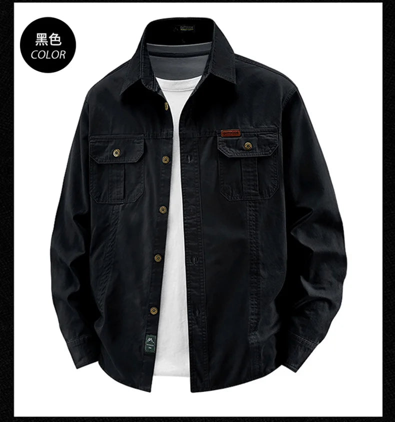 Business Military Shirts Men Tactics Long Sleeve Spring Autumn 100% Cotton Vintage Multi-pocket Cargo Shirts Menswear Clothing