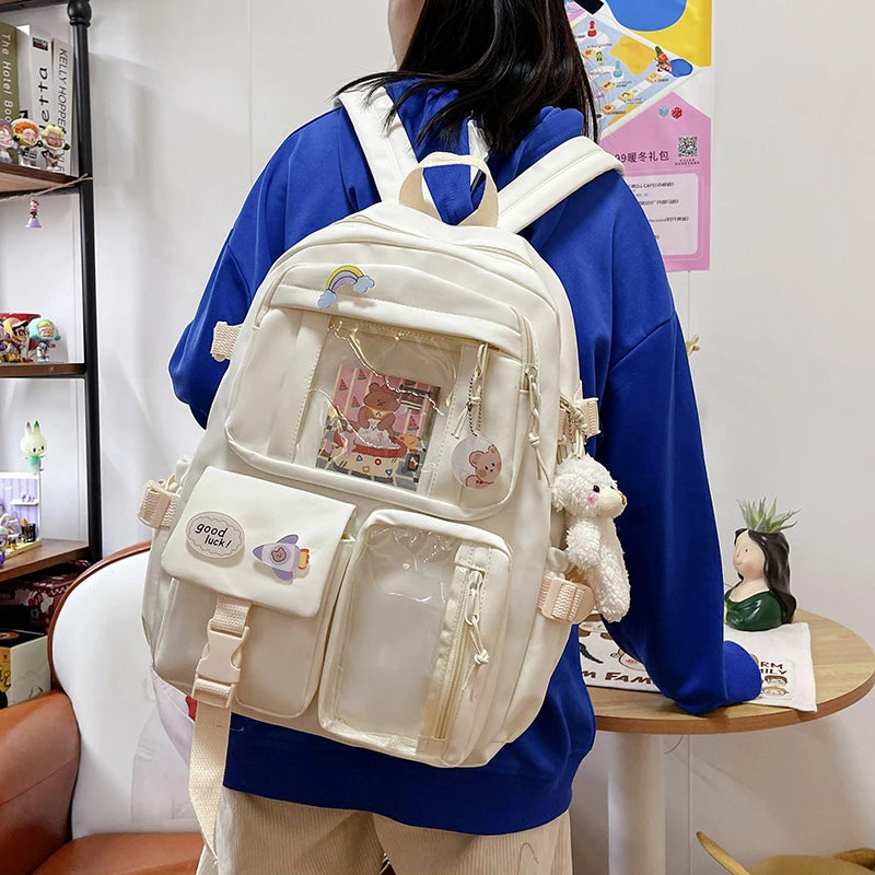 Cute Women Backpacks Waterproof Multi-Pocket Nylon School Backpack for Student Female Girls Kawaii Laptop Book Pack Mochilas