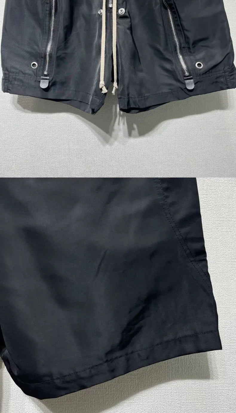 Men's Techwear Cargo Shorts Multi-Zipper Pocket Elastic Waist Drawstring Streetwear Casual Shorts