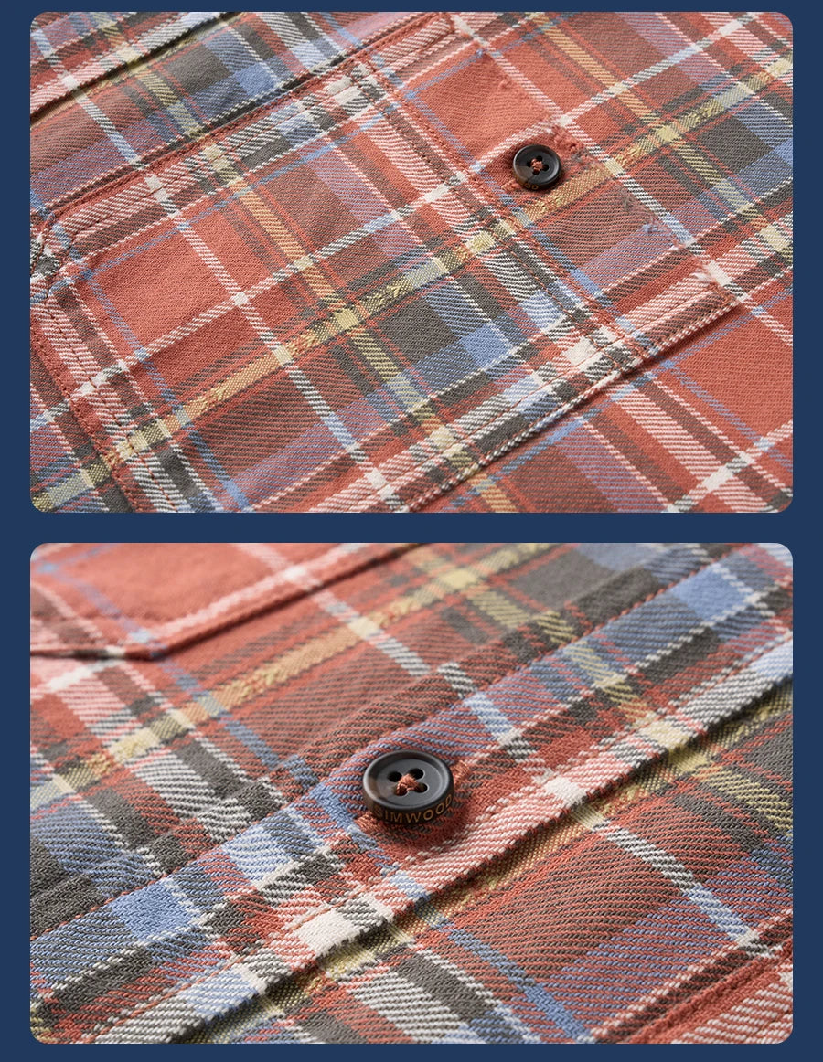 SIMWOOD High Standard 2026 Autumn Winter New Vintage Washed Plaid Shirt Men Oversized Distressed Frayed Hem 100% Cotton Tops