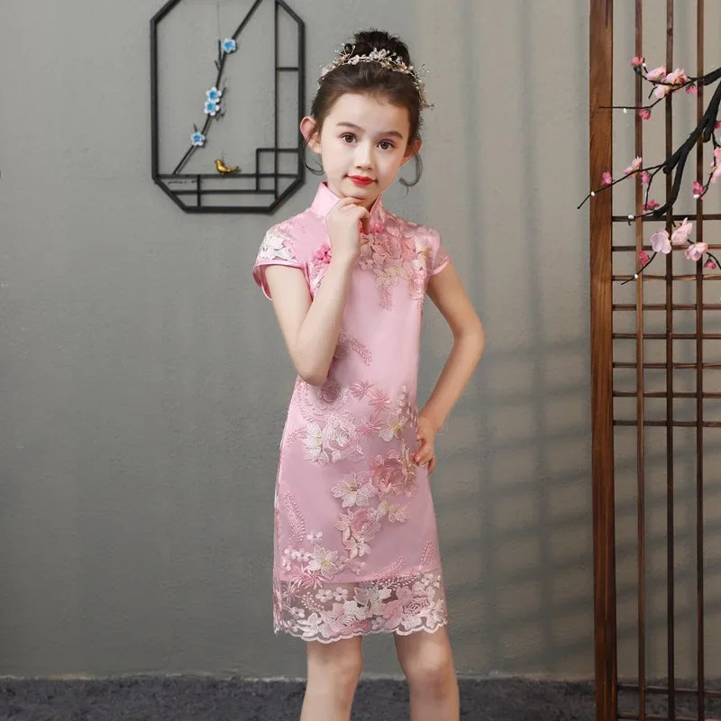 Tang Costume Girl Dress Qipao Children Outfit Stage Party Cheongsams Baby Hanfu Kids Clothing Vestidos Summer Girls Dresses