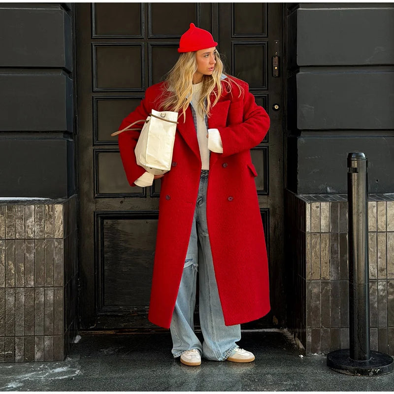 2026 Autumn Winter Solid Women's Woolen Overcoat Urban Long Sleeve Lapel Button Female Outwear Elegant Fashion Lady Overcoats
