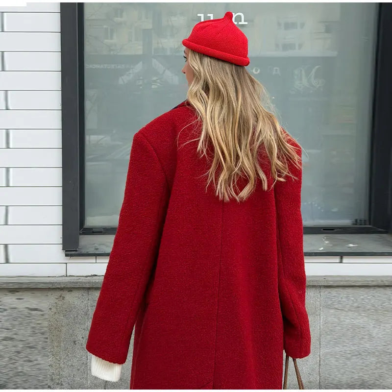 Chic Women's Woolen Overcoat Autumn Winter Solid Lapel Double Breasted Long Sleeve Long Coat 2026 Elegant Lady Street Outwear