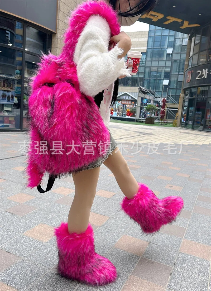 2026 NEW FASHION Y2K Faux Fur FOR Women Backpack Solid Soft Fleece Knapsack Harajuku Style Winter Ladies Bag