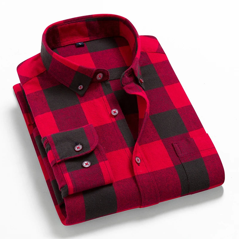 2026 100% Cotton New Male Casual Long Sleeve Warm Man Clothes Flannel Plaid Shirt Men Plus Size 3XL 4XL