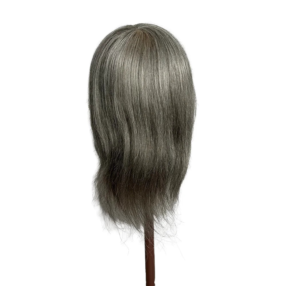 12 Inch 100% Human Hair Silver Grey Mannequin Head Perm Dye Cut Styling Training Head for Hairdresser Practice