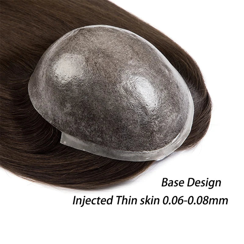 Women's Hairpiece Toupee PU  Human Hair Replacement System for Women 16inches Long Hair Natural Women's Capillary Prosthesis