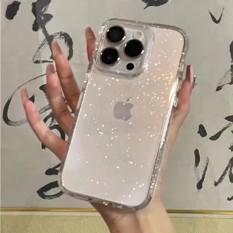 Luxury Bling Glitter Clear Case For iPhone 16 15 14 13 12 11 Pro Max Mini X XR XS 7 8 Plus SE Shockproof Transparent Soft Cover