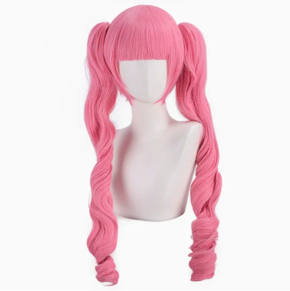 Princess Perona Cosplay Wig: Pink Double-Curled Ponytail, Synthetic Fiber, Heat-Resistant, Ideal for Comic Con Performances