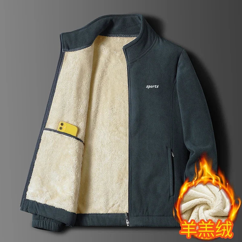 2025 Men's Polar Fleece Stand Collar Jacket Winter Velvet Thickeneded Fleece Warm Jacket