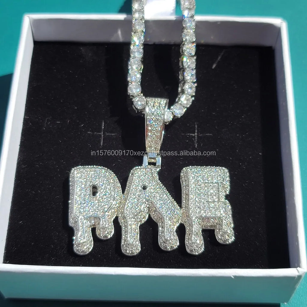 " DAE " Drip Letter Pendant With Tennis Chain Lab Grown  Diamond Hip Hop Necklace Custom Bling Jewelry