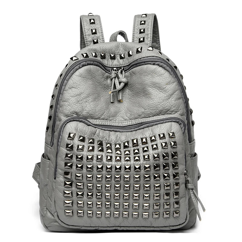 Fashion Rivet Soft Leather Women Backpacks Designer Large Capacity Girls School Bag Luxury Female Bagpack Travel Bags Sac A Main