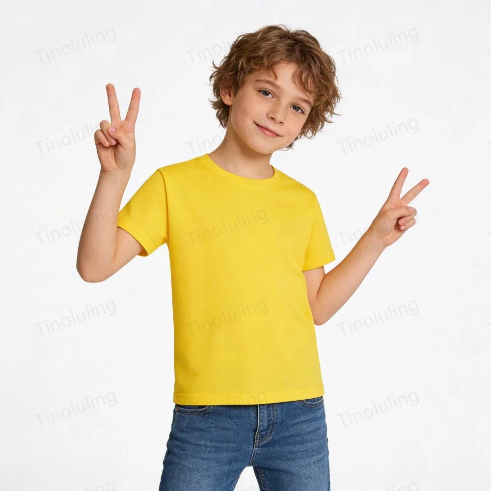 1 to 14 Years Boys T Shirts 100% Cotton Plain Girl T Shirt Sports Black White Children's Tees Short Sleeve Teenage Baby Clothing