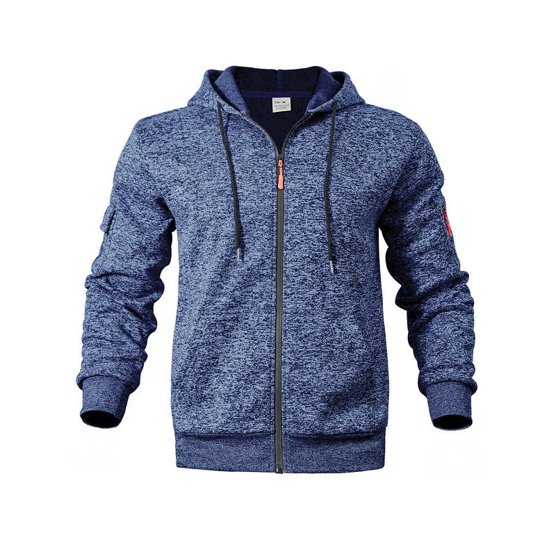 Heavy Fleece Men's Jacket Winter Retro Tooling Pocket Hooded Zipper Sports Sweater Men