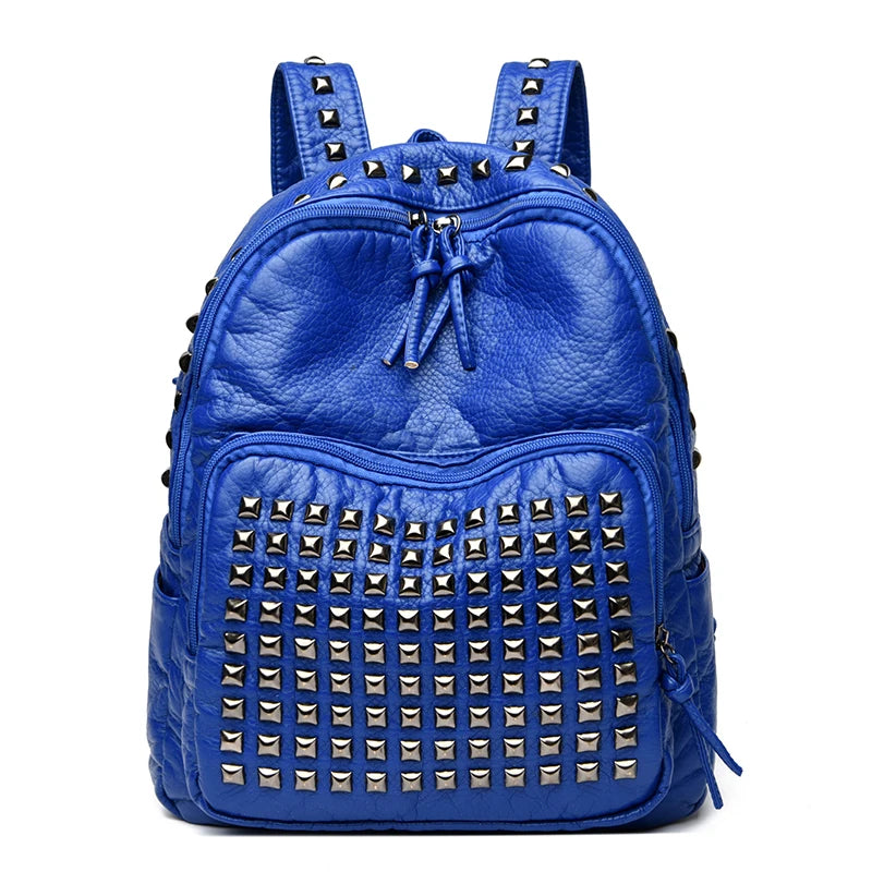 Fashion Rivet Soft Leather Women Backpacks Designer Large Capacity Girls School Bag Luxury Female Bagpack Travel Bags Sac A Main