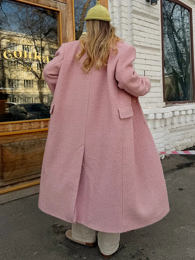 2026 Autumn Winter Solid Women's Woolen Overcoat Urban Long Sleeve Lapel Button Female Outwear Elegant Fashion Lady Overcoats