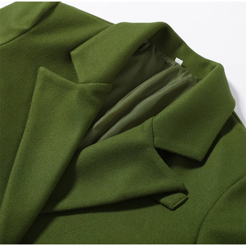 Chic Women's Woolen Overcoat Autumn Winter Solid Lapel Double Breasted Long Sleeve Long Coat 2026 Elegant Lady Street Outwear