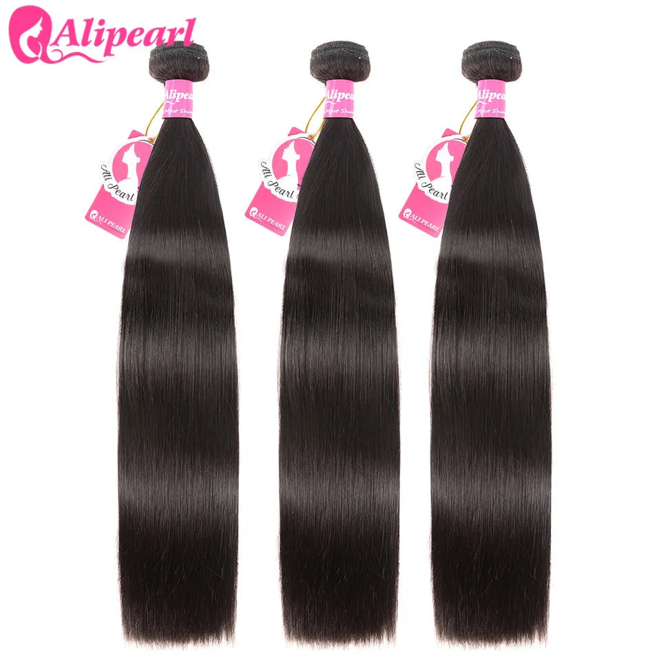Straight Human Hair 3 Bundles With 5x5 Lace Closure Free Part Peruvian Hair Weave Bundles Remy Hair Extension AliPearl Hair