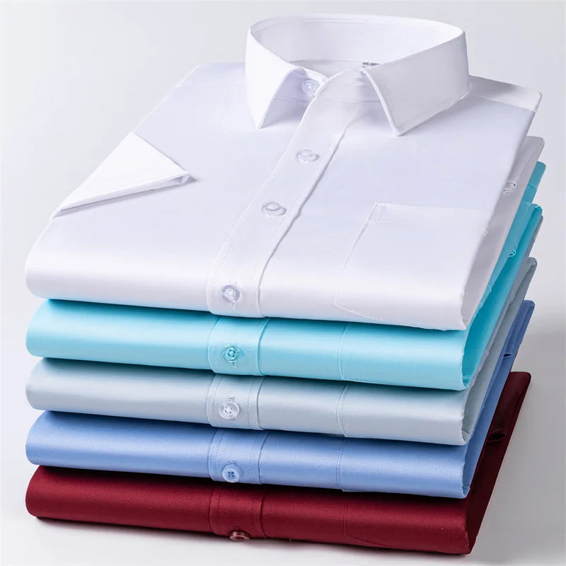 New Men Shirts Short Sleeves Dress Shirts For Men Slim Fit Camisa Social Business Blouse Pocket White Shirt Men's clothing S-7XL
