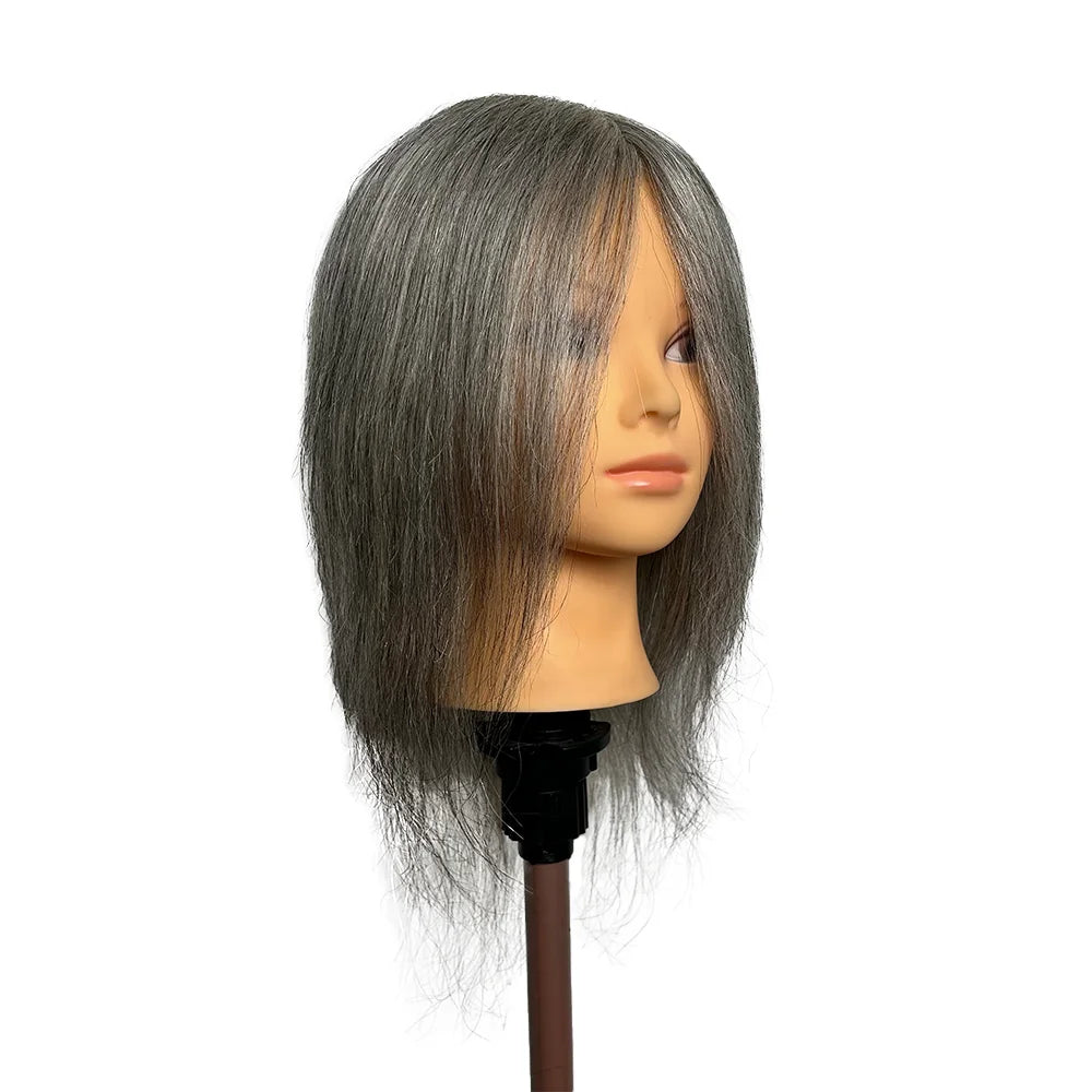 12 Inch 100% Human Hair Silver Grey Mannequin Head Perm Dye Cut Styling Training Head for Hairdresser Practice
