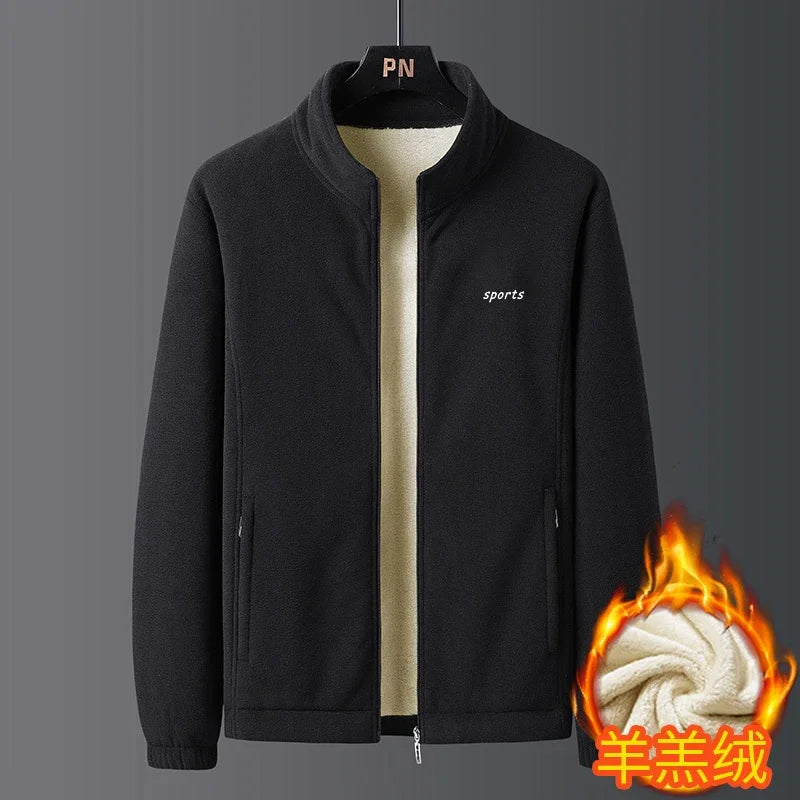 2025 Men's Polar Fleece Stand Collar Jacket Winter Velvet Thickeneded Fleece Warm Jacket