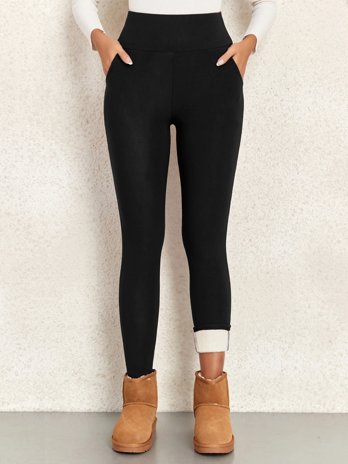  High Waisted Winter Leggings With Pockets For Women Thermal Fleece Lined Tummy Control Thick Warm Tights Workout Running