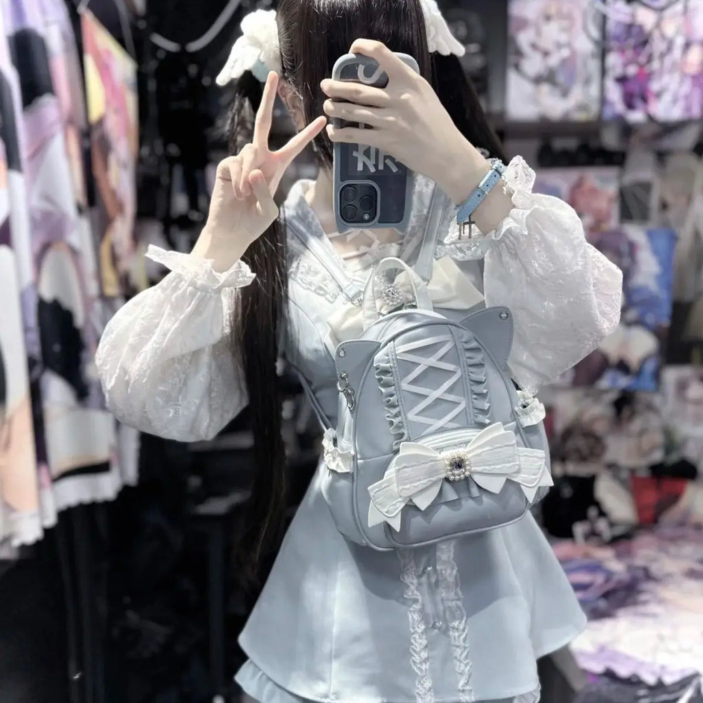 Japanese Ita Mochila Lace Cat's Ear School Bag Cute Large Capacity Mochilas Mujer New Bow Women Bags Student Backpack