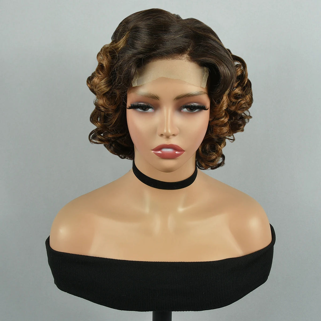 High Peruvian Romance Curly Bob 100% Human Hair Wigs Glueless Deep Water Wave HD Lace Front 13x4 4x4 Transparent Lace Front Wig