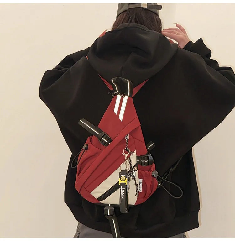 2024 Techwear Style Hip Hop Sport Motorcycle Backpack Men Women Multifunction Waterproof Travel Single Shoulder School Bag