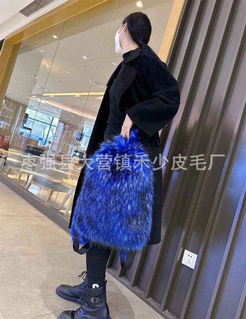 2026 NEW FASHION Y2K Faux Fur FOR Women Backpack Solid Soft Fleece Knapsack Harajuku Style Winter Ladies Bag