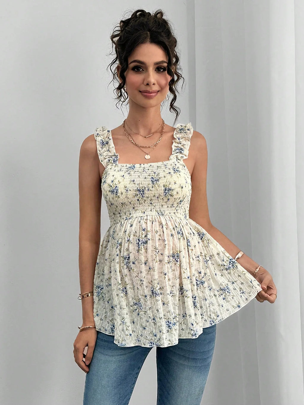 Maternity Clothing Spring and Summer New Printed Suspenders Maternity Top Square Collar A Word Maternity Vest Pregnancy Shirt