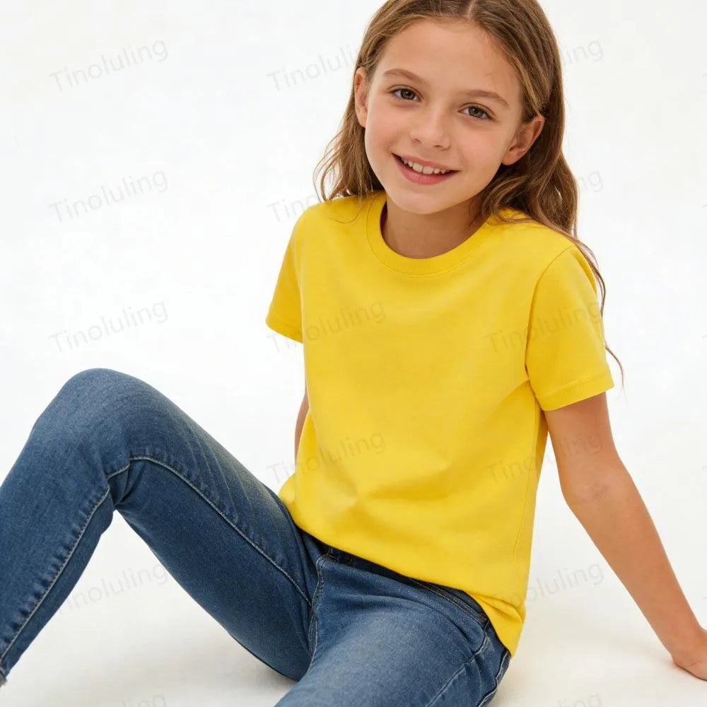 1 to 14 Years Boys T Shirts 100% Cotton Plain Girl T Shirt Sports Black White Children's Tees Short Sleeve Teenage Baby Clothing