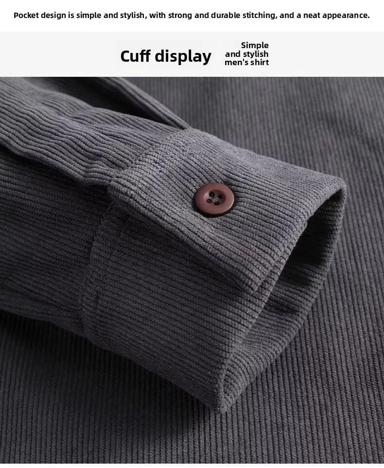 Men's Fleece Lined Long Sleeve Shirt Thick Warm Casual Corduroy Outerwear Trendy Pure Color Breathable Youthful Style Standar...