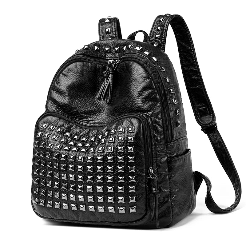 Fashion Rivet Soft Leather Women Backpacks Designer Large Capacity Girls School Bag Luxury Female Bagpack Travel Bags Sac A Main