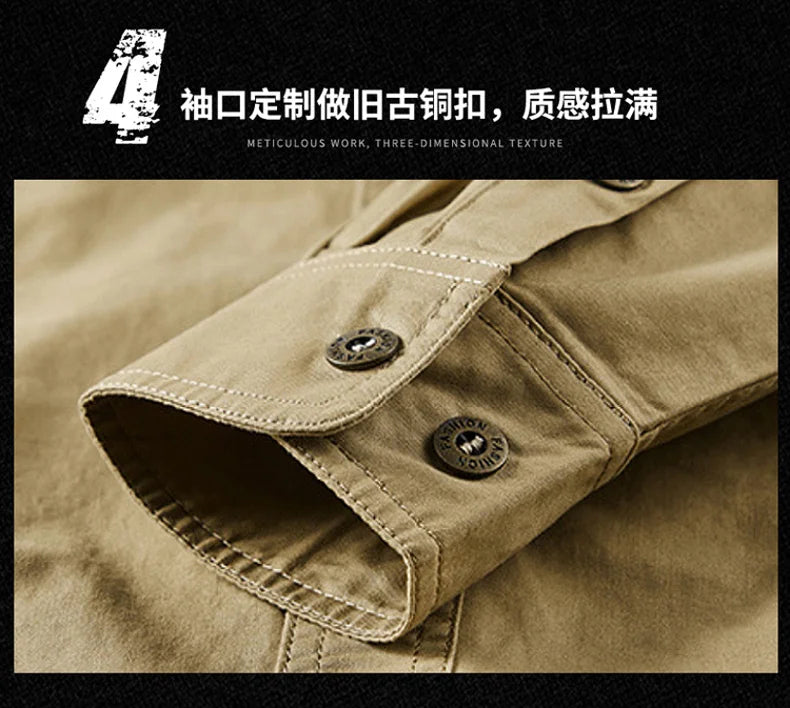Business Military Shirts Men Tactics Long Sleeve Spring Autumn 100% Cotton Vintage Multi-pocket Cargo Shirts Menswear Clothing