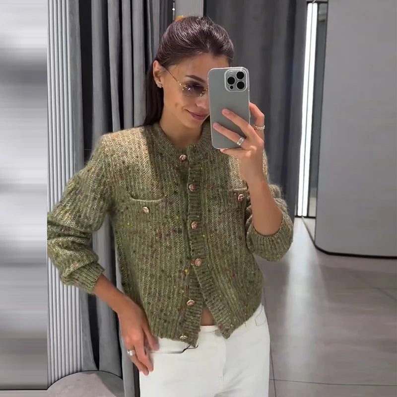 Elegant Knit Female Short Cardigans O-neck Fashion Women Single Breasted Sweater Full Sleeve Autumn Lady Casual 2026 Knitwear