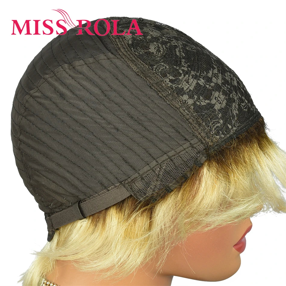 Miss Rola 12A Peruvian Short Pixie Cut Wigs Ombre Hair Highlights Wig Whole Machine Made Human Hair Wigs Remy 180% Density