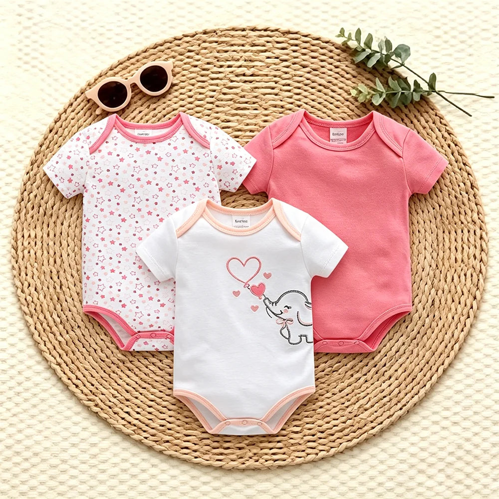 Kavkas 3 Pcs/lot Baby Boy Bodysuit 100% Cotton Short Sleeve Newborn Girls Clothes Summer Infant Clothing