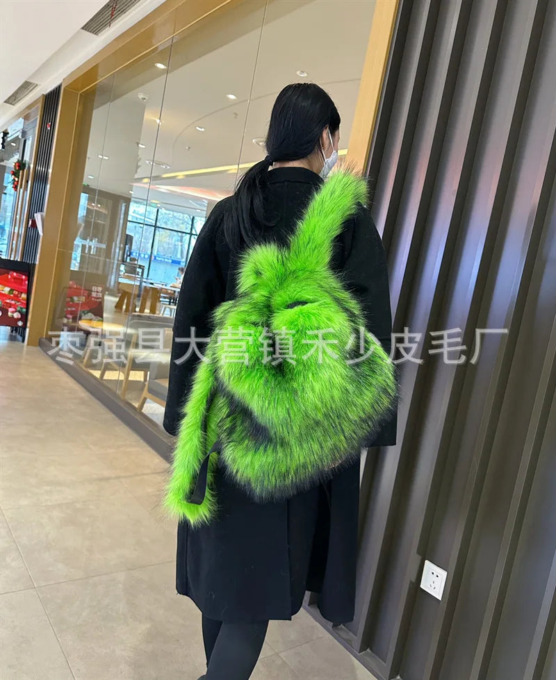 2026 NEW FASHION Y2K Faux Fur FOR Women Backpack Solid Soft Fleece Knapsack Harajuku Style Winter Ladies Bag