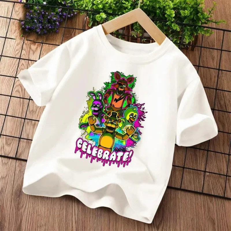 2026 Cartoon Five Nights At Freddys Kids T-shirts FNAF Graphic T-shirt Children Casual Sports Tops Short Sleeves Kids Clothing