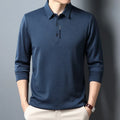 Men's Waffle Long Sleeved POLO Shirt with Letter Printed Lapel Casual Top