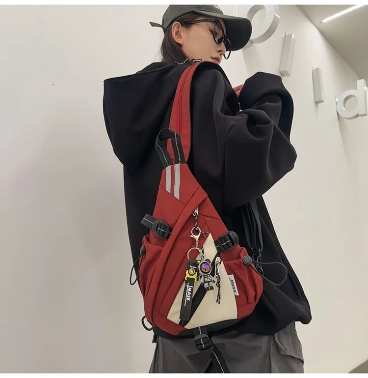 2024 Techwear Style Hip Hop Sport Motorcycle Backpack Men Women Multifunction Waterproof Travel Single Shoulder School Bag
