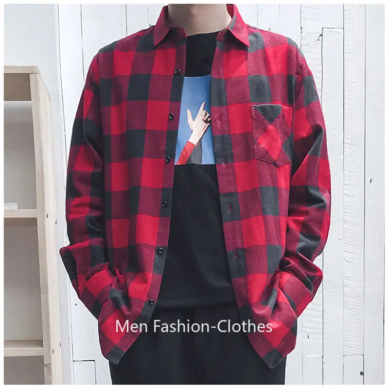 2026 100% Cotton New Male Casual Long Sleeve Warm Man Clothes Flannel Plaid Shirt Men Plus Size 3XL 4XL