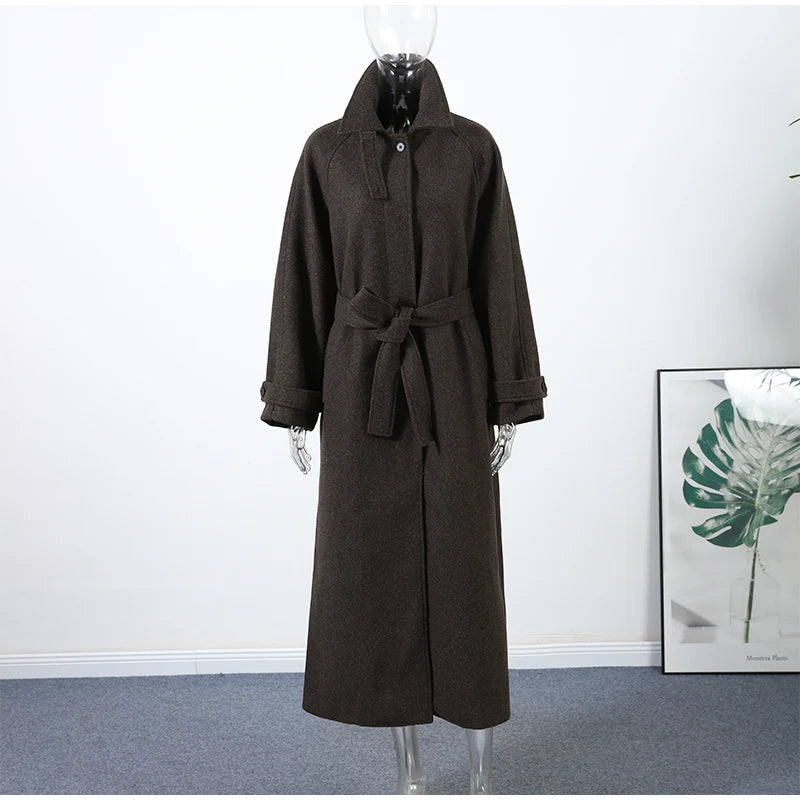 Chic Women's Woolen Overcoat Autumn Winter Solid Lapel Double Breasted Long Sleeve Long Coat 2026 Elegant Lady Street Outwear