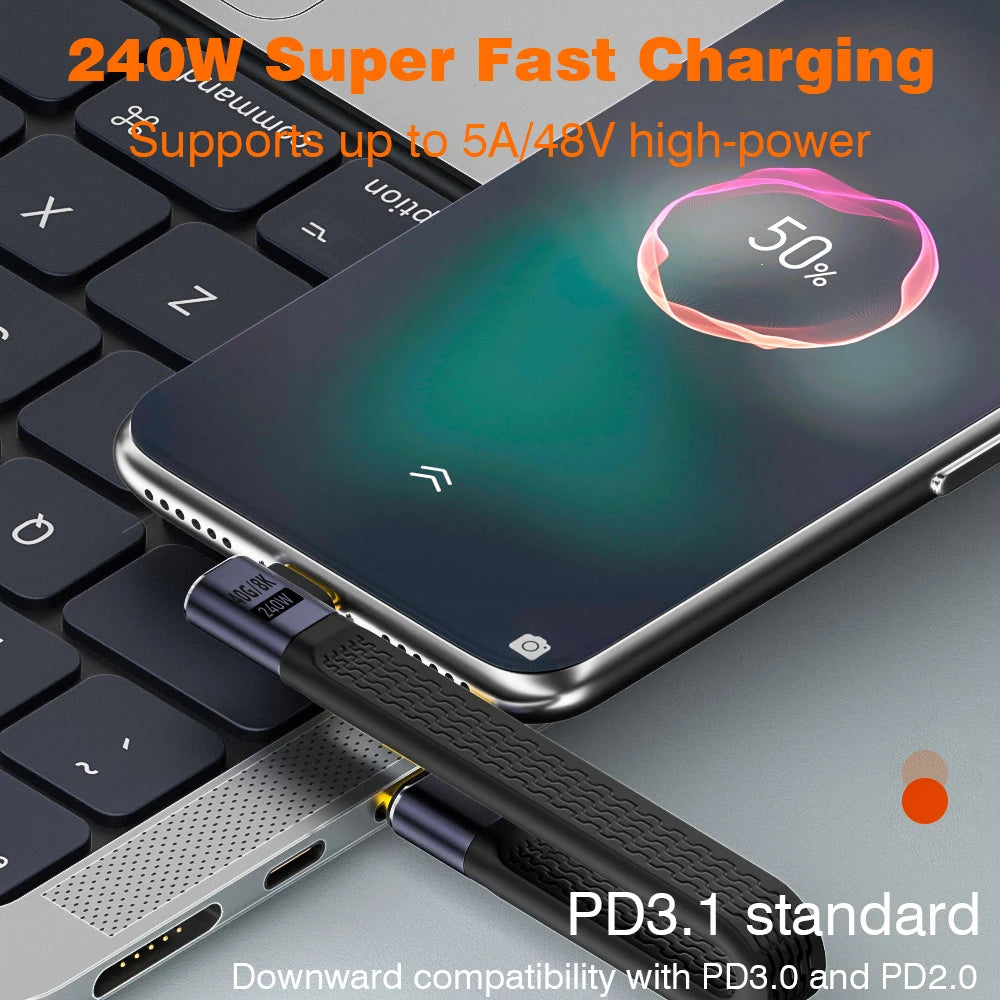 USB4 Elbow Short Cable 13.5cm Thunderbolt4 Type C Cable 40Gbps PD240W Charging Cable for SSD Laptop Macbook Phone IPhone15 iPad