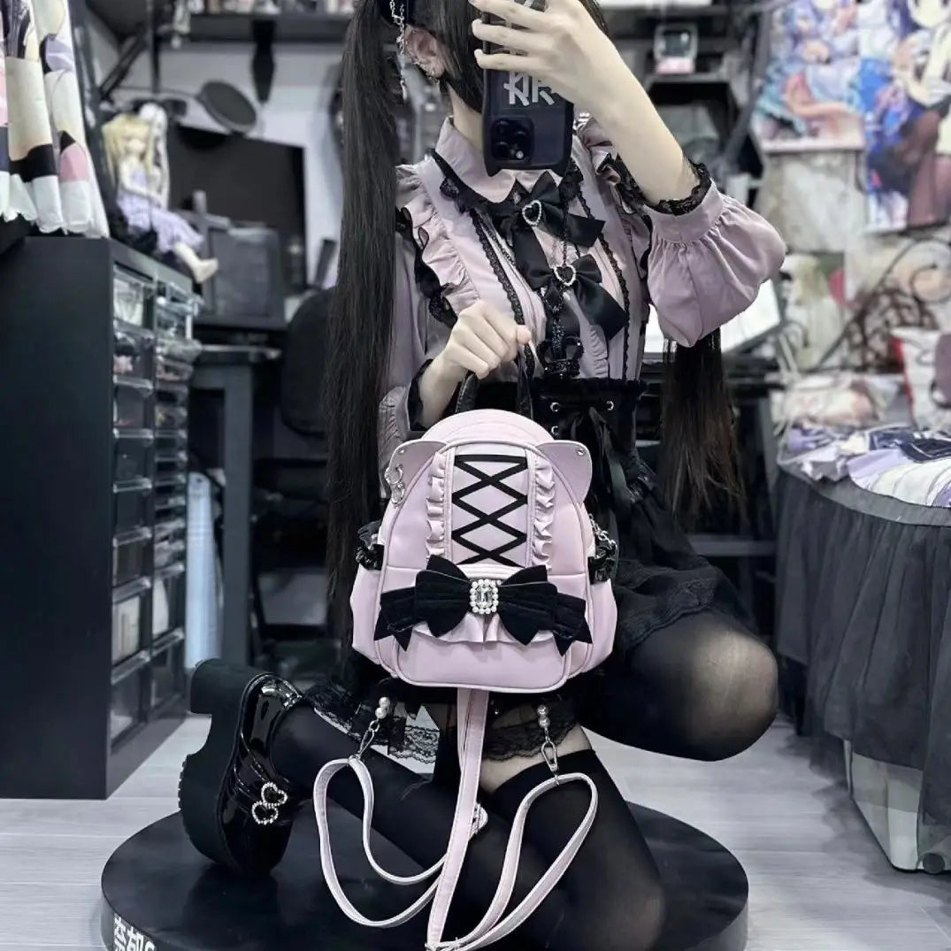 Japanese Ita Mochila Lace Cat's Ear School Bag Cute Large Capacity Mochilas Mujer New Bow Women Bags Student Backpack