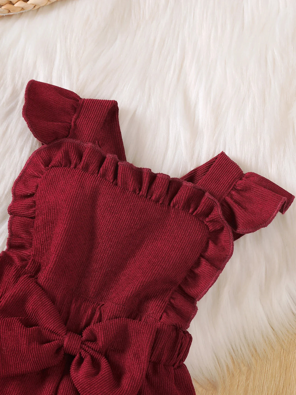 Baby Girl Christmas 2Pcs Outfit Set Sweet Top Ruffle Bow Suspender Jumpsuit Pants Autumn Winter Baby Clothing for 0‑18 Months